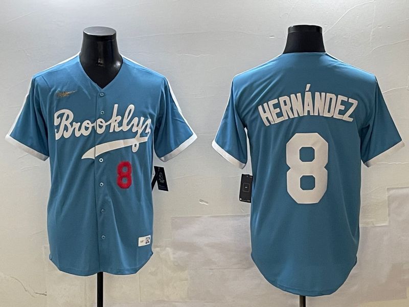 Men Los Angeles Dodgers 8 Hernandez Light Blue Throwback Game 2025 Nike MLB Jersey style 3067